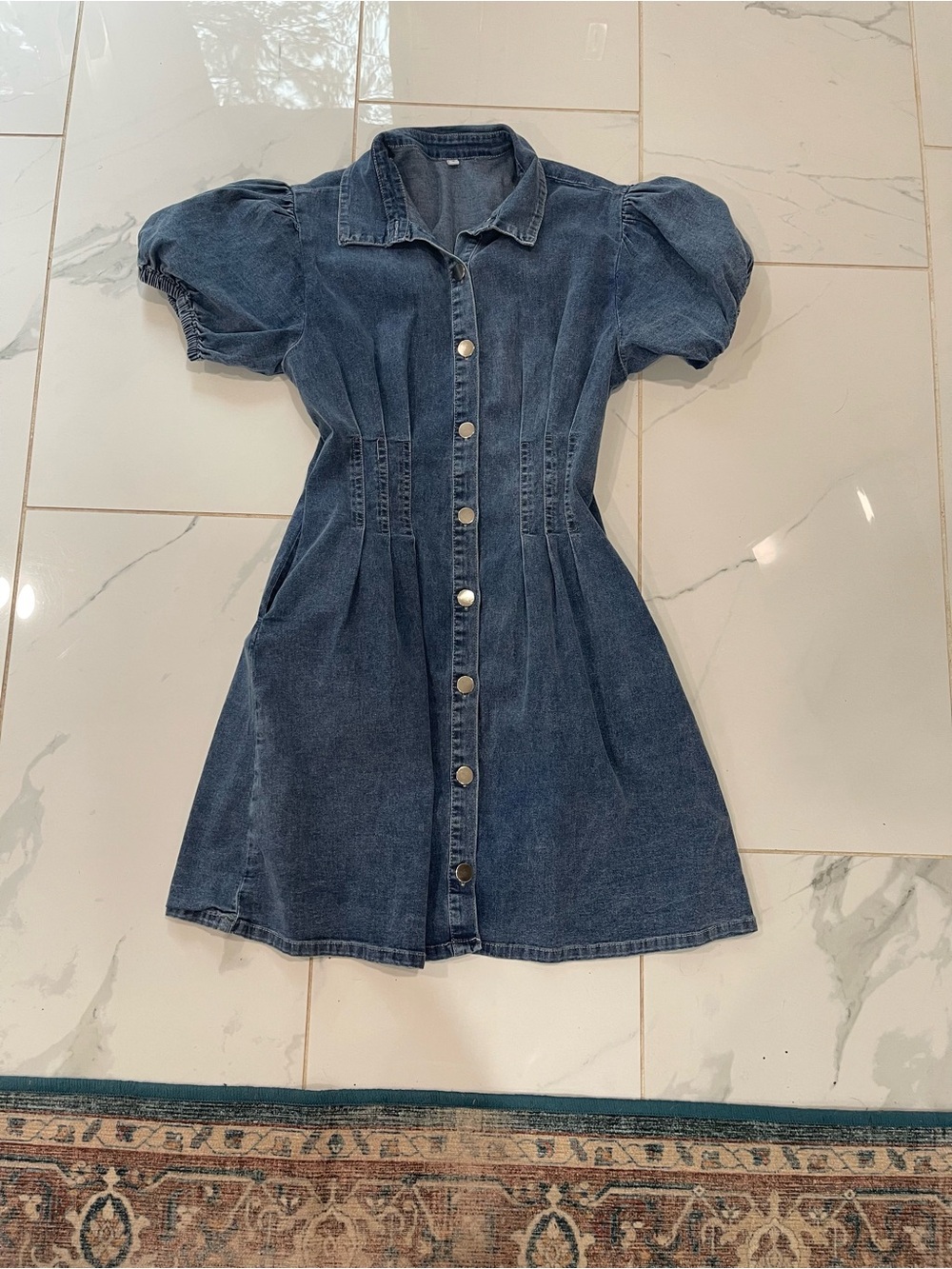 Amazon Denim Button-Front Puff Sleeve Dress - Blue